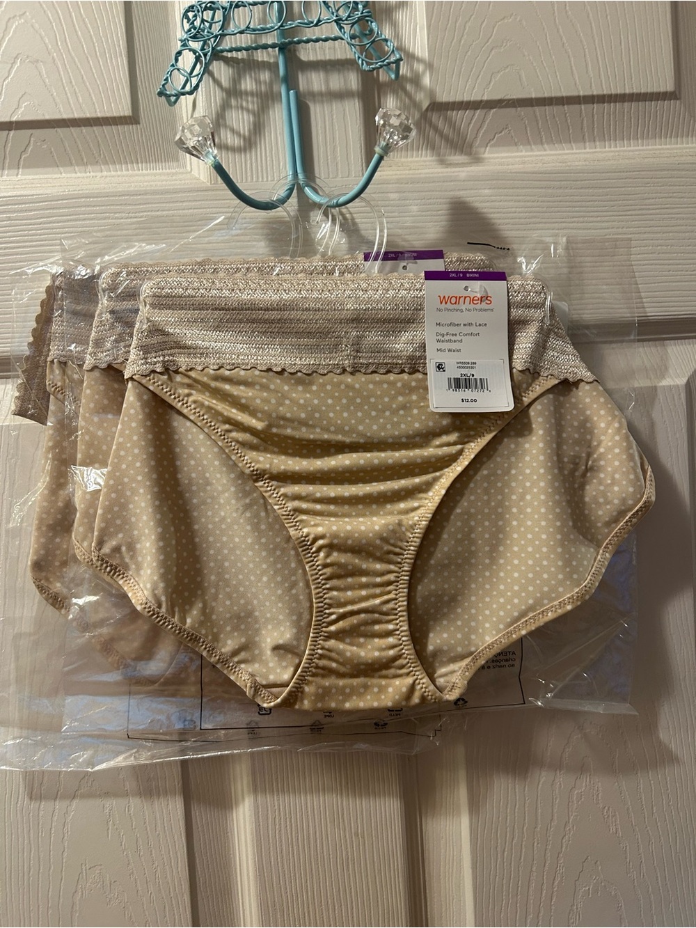 Warner's 2XL/9 Beige Polka Dot Lace Bikini Panties - 3 Pair NWT